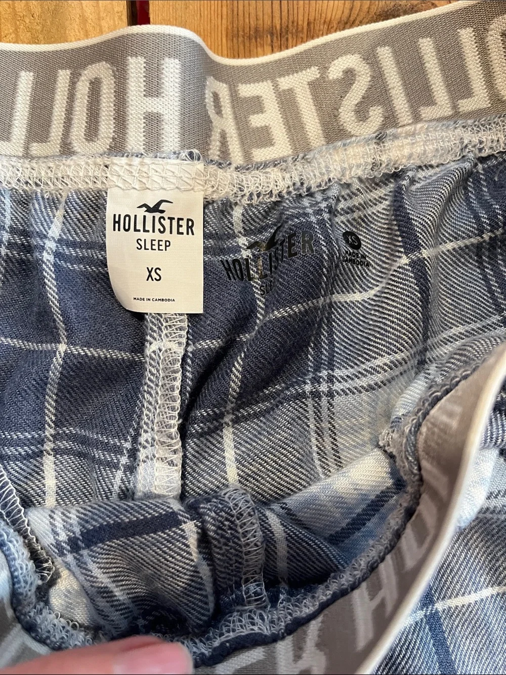 HOLLISTER Sleep XS Blue Flannel Check Pants Flared